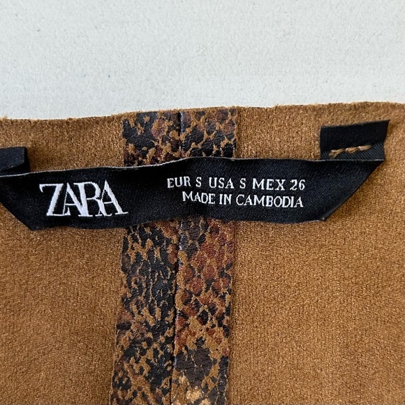 Zara Brown Snake Print Faux Suede Blazer Jacket Open Waterfall Collar Small - Picture 10 of 16